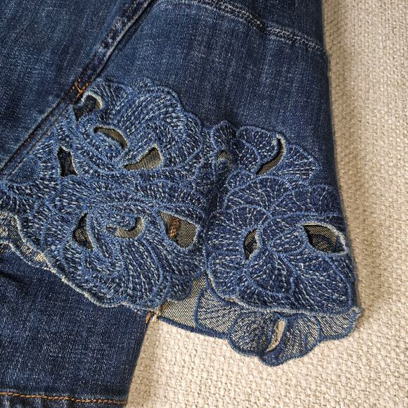 Chicos Denim Button Up Jean Jacket Statement Sleeves Size 2 Large - Picture 4 of 12